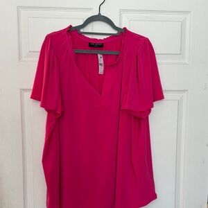Lane Bryant Hot Pink V-Neck Flutter Sleeve Blouse
